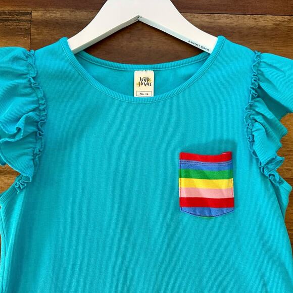 Wildflowers Back to School Recess Rib Tank Top Blue Ruffle Sleeve Rainbow 14 - Picture 3 of 7